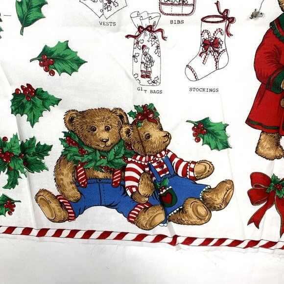 Peppermint Teddy Appliques Fabric Panel 35"x44" Christmas Bows Holly Bears - Picture 8 of 8